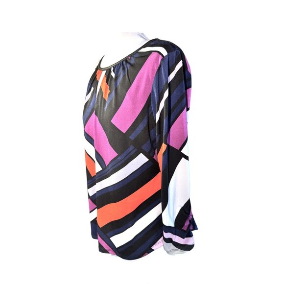 Worthington Petite Medium Geometric Print Top With 3/4 Sleeves - Picture 6 of 9